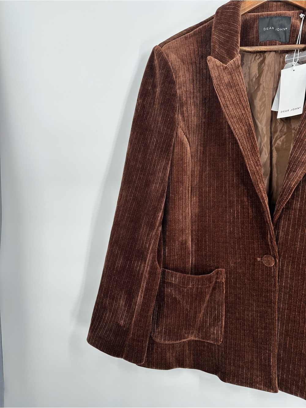 DEAR JOHN Elfi Cappuccino Blazer Brown Classic Corduroy Tailored Blazer Jacket - Picture 6 of 14